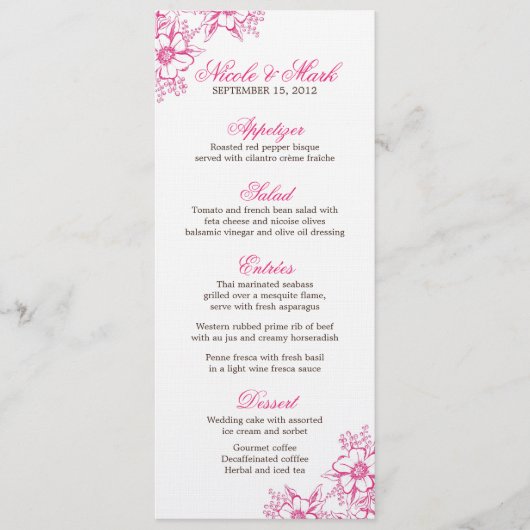 Menu Mariage de style Pink Letterpress (Devant)
