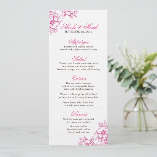 Menu Mariage de style Pink Letterpress (Debout devant)