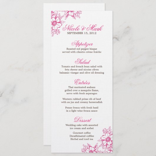 Menu Mariage de style Pink Letterpress (Devant / Derrière)