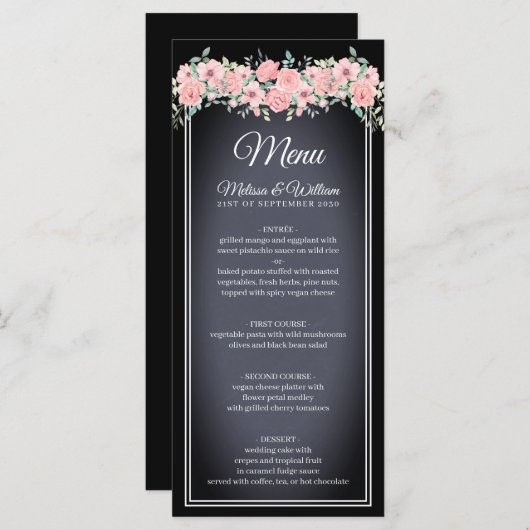 Menu Mariage de tableau noir (Devant / Derrière)