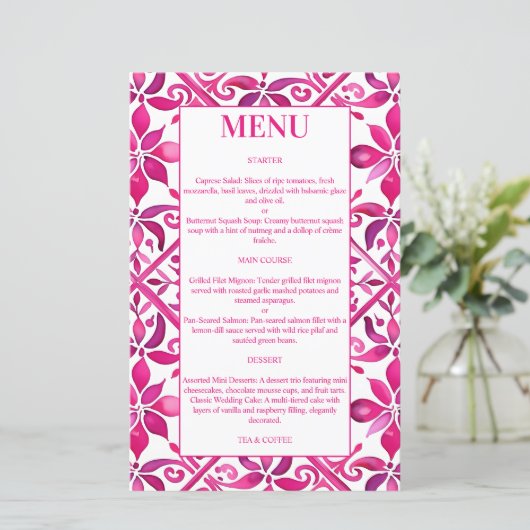 Menu mariage de talavera mexicain rose (Debout devant)