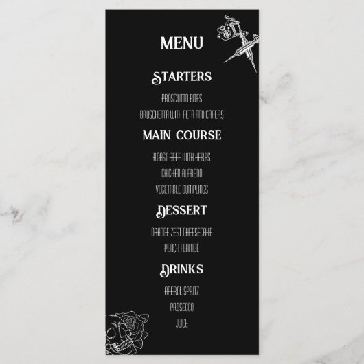 Menu Mariage de tatouage crâne noir et blanc (Devant)