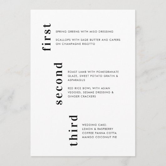 Menu Mariage de texte vertical noir blanc minimal uniqu (Devant)