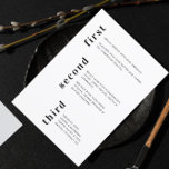 Menu Mariage de texte vertical noir blanc minimal uniqu<br><div class="desc">Menu du Mariage de texte vertical noir blanc minimal unique avec les noms de l'époux et la date du mariage au verso. Tous les champs de texte et les couleurs sont personnalisables dans l'outil de conception.</div>