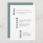 Menu Mariage de texte vertical Turquoise minimal unique (Devant / Derrière)