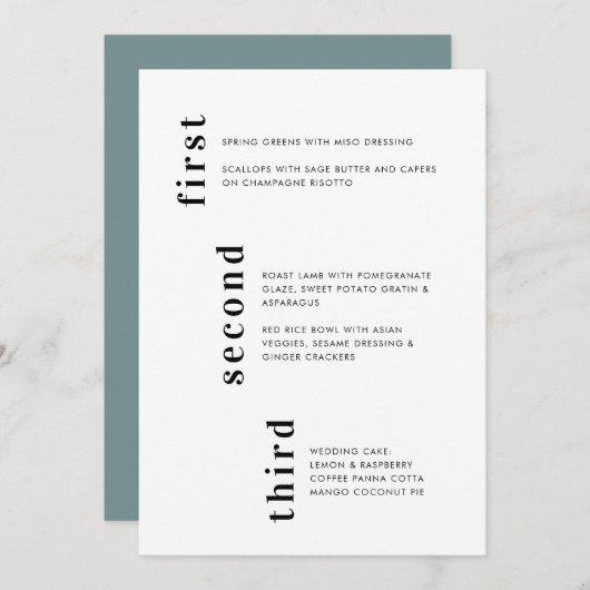 Menu Mariage de texte vertical Turquoise minimal unique (Devant / Derrière)