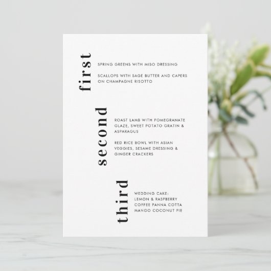 Menu Mariage de texte vertical Turquoise minimal unique (Debout devant)