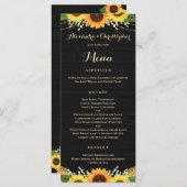 Menu Mariage de tournesol de dentelle en bois noir rust (Devant / Derrière)