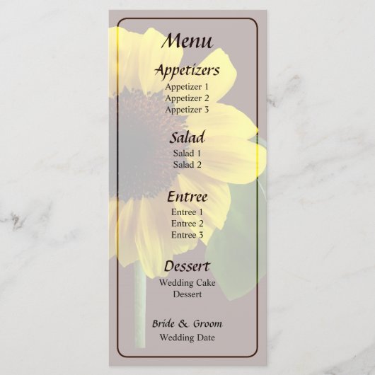 Menu Mariage de tournesol doré (Devant)