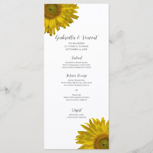 Menu Mariage de tournesol jaune (Devant)