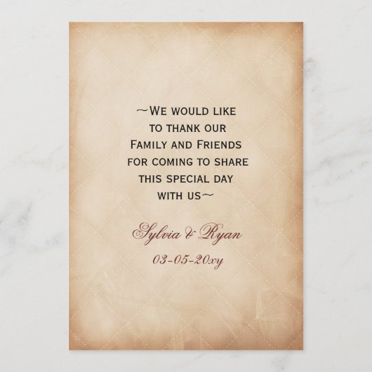 Menu Mariage de tournesol rustique (Dos)