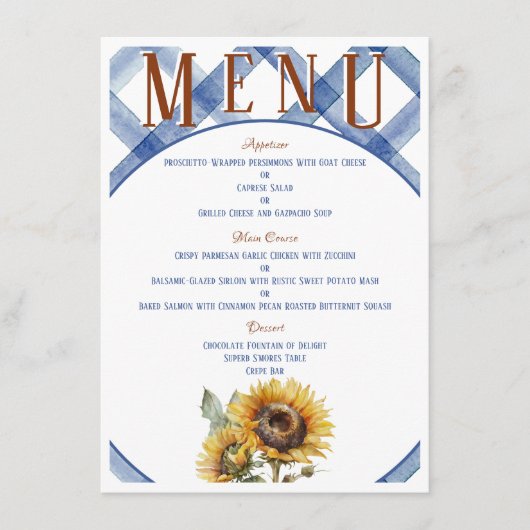 Menu Mariage de tournesol rustique (Devant)