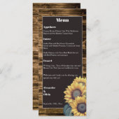 Menu Mariage de tournesol rustique (Devant / Derrière)