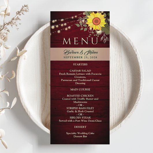 Menu Mariage de tournesol rustique