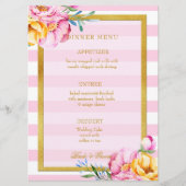 Menu Mariage de trame dorée à rayures roses (Devant)