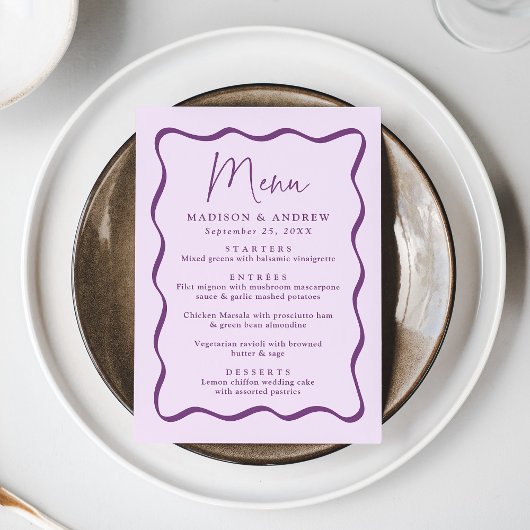 Menu Mariage de trame violet moderne