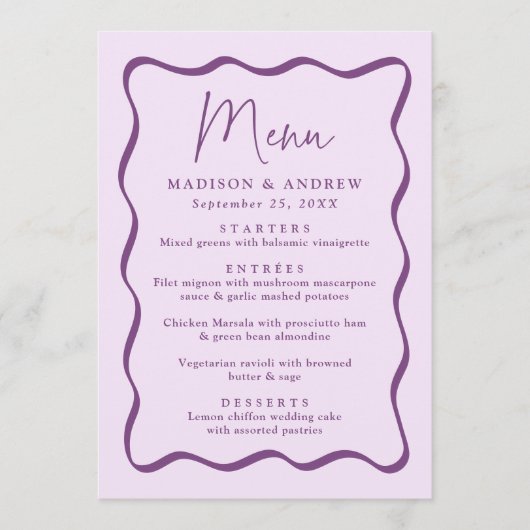 Menu Mariage de trame violet moderne (Devant)
