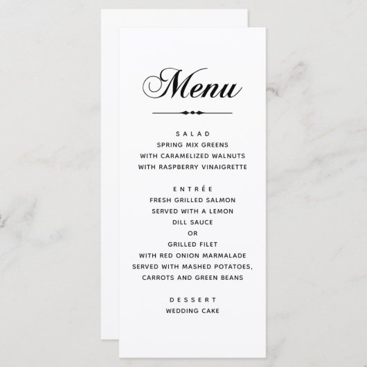 Menu Mariage de typographie classique noir et blanc (Devant / Derrière)
