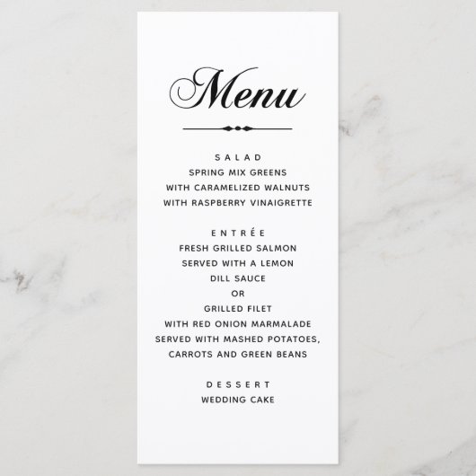 Menu Mariage de typographie classique noir et blanc (Devant)