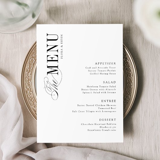 Menu Mariage de typographie élégante et intemporelle