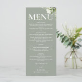 Menu Mariage de typographie florale de verdure sage Mon (Debout devant)