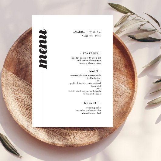 Menu Mariage de typographie gras