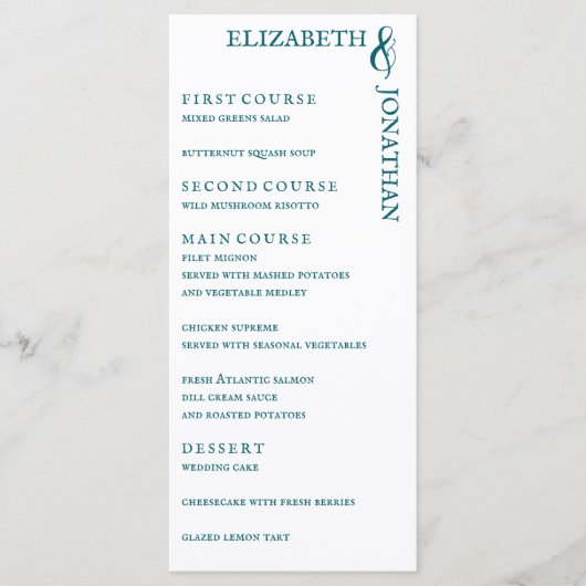 Menu Mariage de typographie moderne Turquoise foncé (Devant)