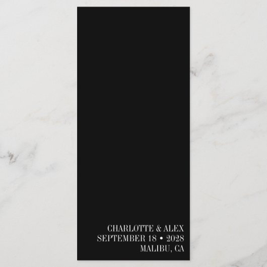 Menu Mariage de typographie noir blanc contemporain uni (Dos)