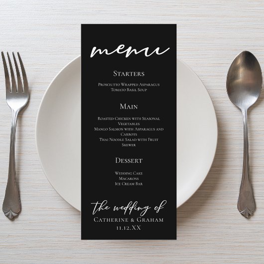 Menu Mariage de typographie noir blanc simple et élégan