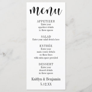 Menu Mariage de typographie noire avec Bokeh Back