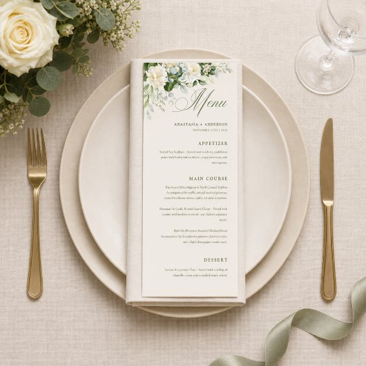 Menu Mariage de verdure botanique florale moderne