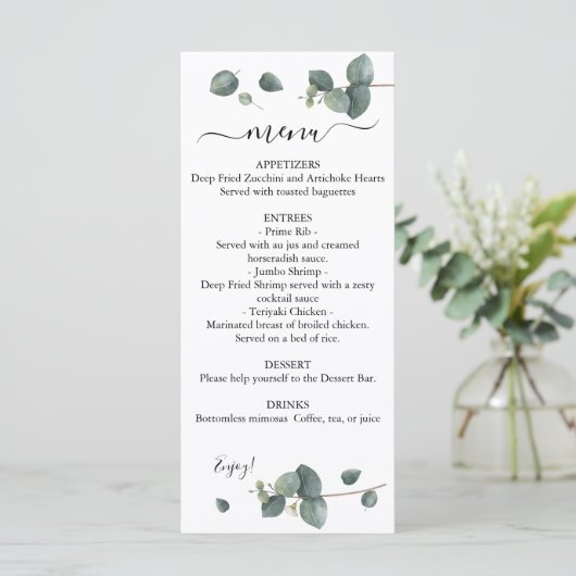Menu Mariage de verdure Eucalyptus (Debout devant)