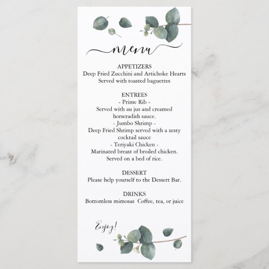 Menu Mariage de verdure Eucalyptus (Devant)