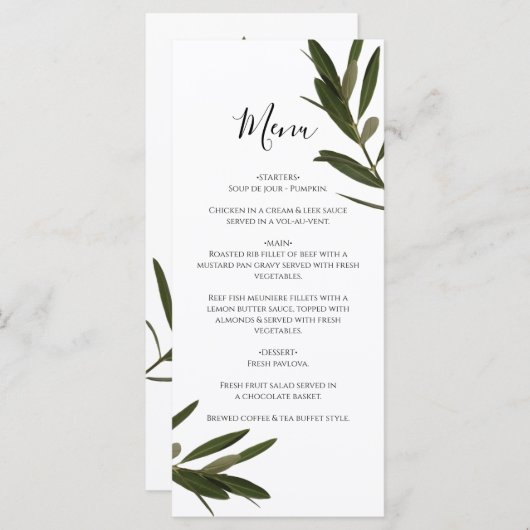 Menu Mariage de verdure Feuille d'olive (Devant / Derrière)