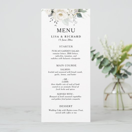 Menu mariage de verdure fleurie blanche (Debout devant)