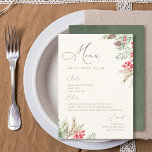 Menu Mariage de verdure hivernale à script chic<br><div class="desc">Le menu mariage de l'hôtel ravira vos papilles. Contre un arrière - plan beige apaisant,  aquarelle verdure hivernale,  baies sèches,  cônes de pin,  cadre feuillage élégant script et typographie serif.</div>