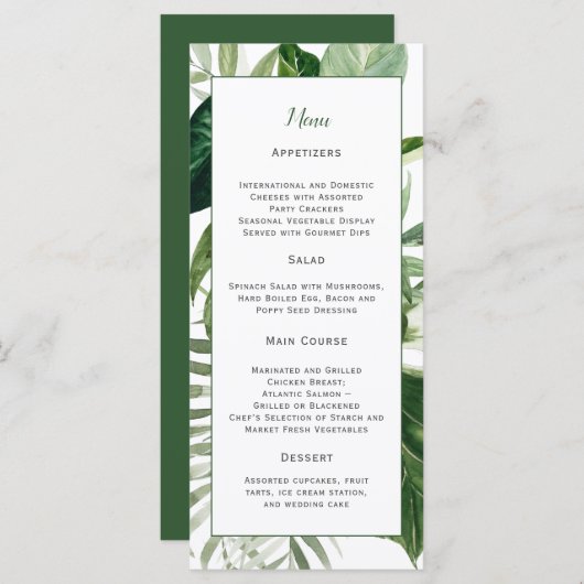 Menu Mariage de verdure tropicale luxuriante (Devant / Derrière)