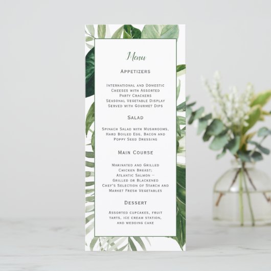 Menu Mariage de verdure tropicale luxuriante (Debout devant)