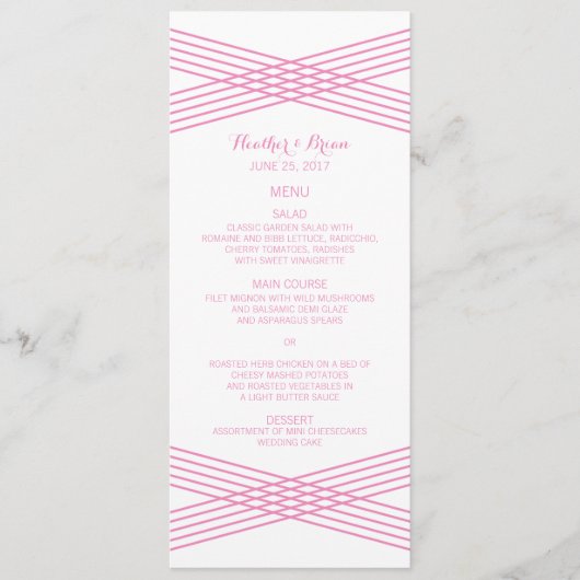 Menu Mariage Déco moderne rose (Devant)