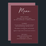 Menu Mariage d'écriture moderne Merlot Bourgogne<br><div class="desc">Merlot / Bourgogne / Vin Menu Mariage : Ce menu mariage moderne comporte du texte manuscrit sur un arrière - plan merlot au premier plan avec la photo du couple et un message de remerciement au dernier plan. C'est le menu mariage recto verso idéal pour servir à la fois de...</div>