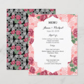 Menu mariage Delicate Pays Chic Rose & Dentelle (Devant / Derrière)
