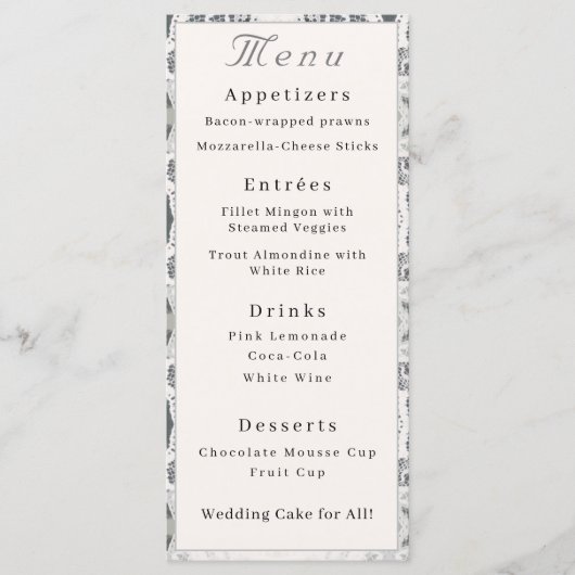 Menu Mariage Dentelle Champagne-Rose (Devant)