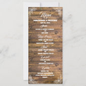 Menu Mariage dentelle rustique bois (Devant)