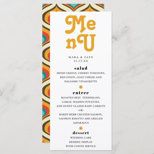 Menu Mariage des Boho Chic Retro 70 (Devant / Derrière)