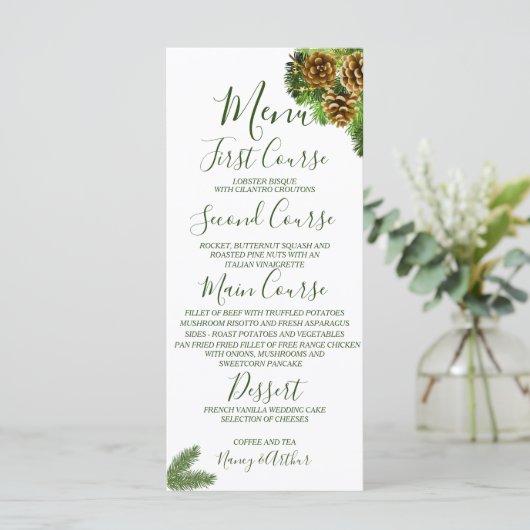 Menu Mariage des cônes de pin d'hiver (Debout devant)