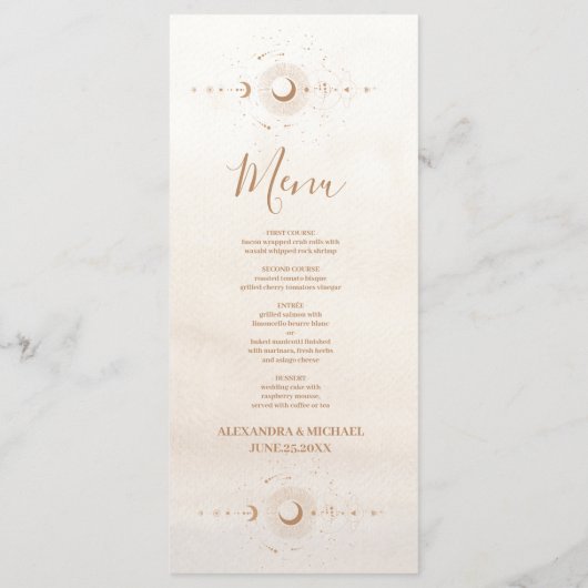 Menu Mariage des étoiles célestes d'or mystique (Dos)