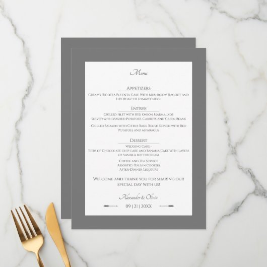 Menu Mariage des flèches minimalistes | Gris (Devant/Arrière en situation)