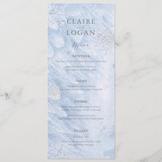 Menu Mariage des flocons d'argent d'hiver congelés (Devant)