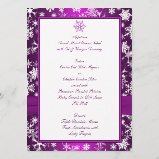 Menu Mariage des flocons de neige violet et blanc (Dos)