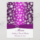 Menu Mariage des flocons de neige violet et blanc (Devant)